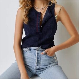Anthropologie Pilcro Indigo Henley Top, Women's Size XL